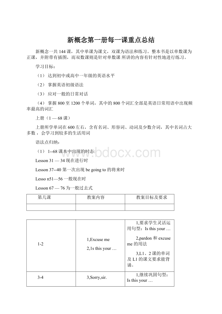 新概念第一册每一课重点总结.docx_第1页