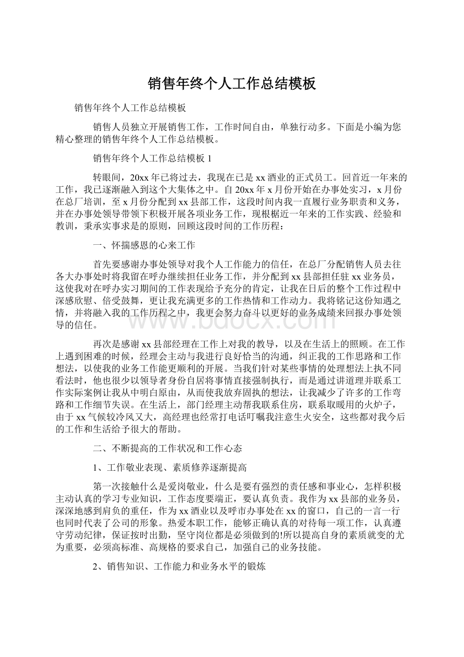 销售年终个人工作总结模板Word格式文档下载.docx