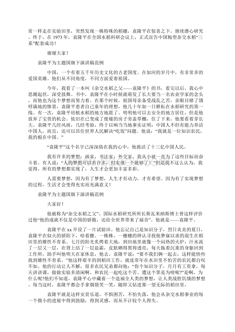 六篇袁隆平为主题国旗下演讲稿范例.docx_第2页