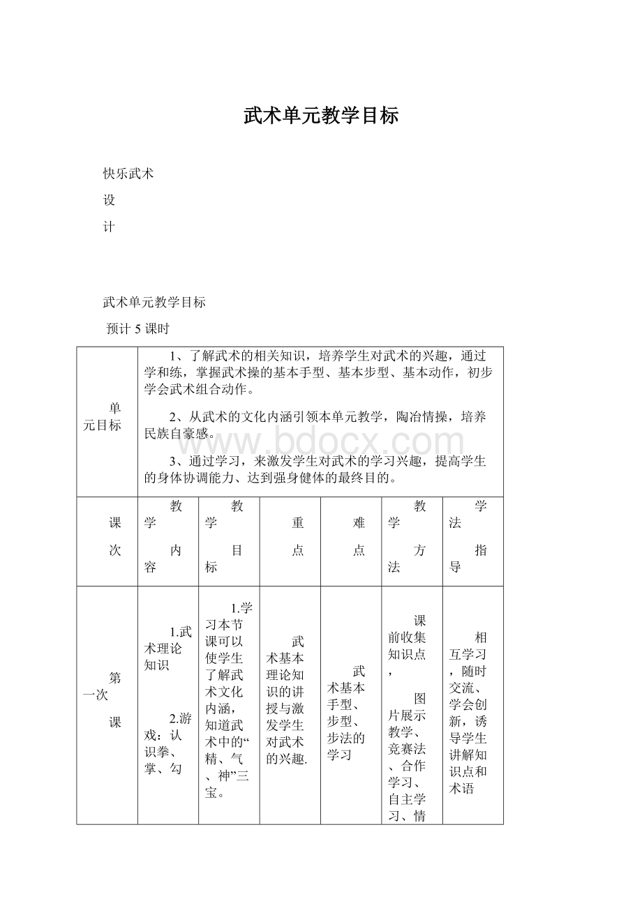 武术单元教学目标.docx_第1页