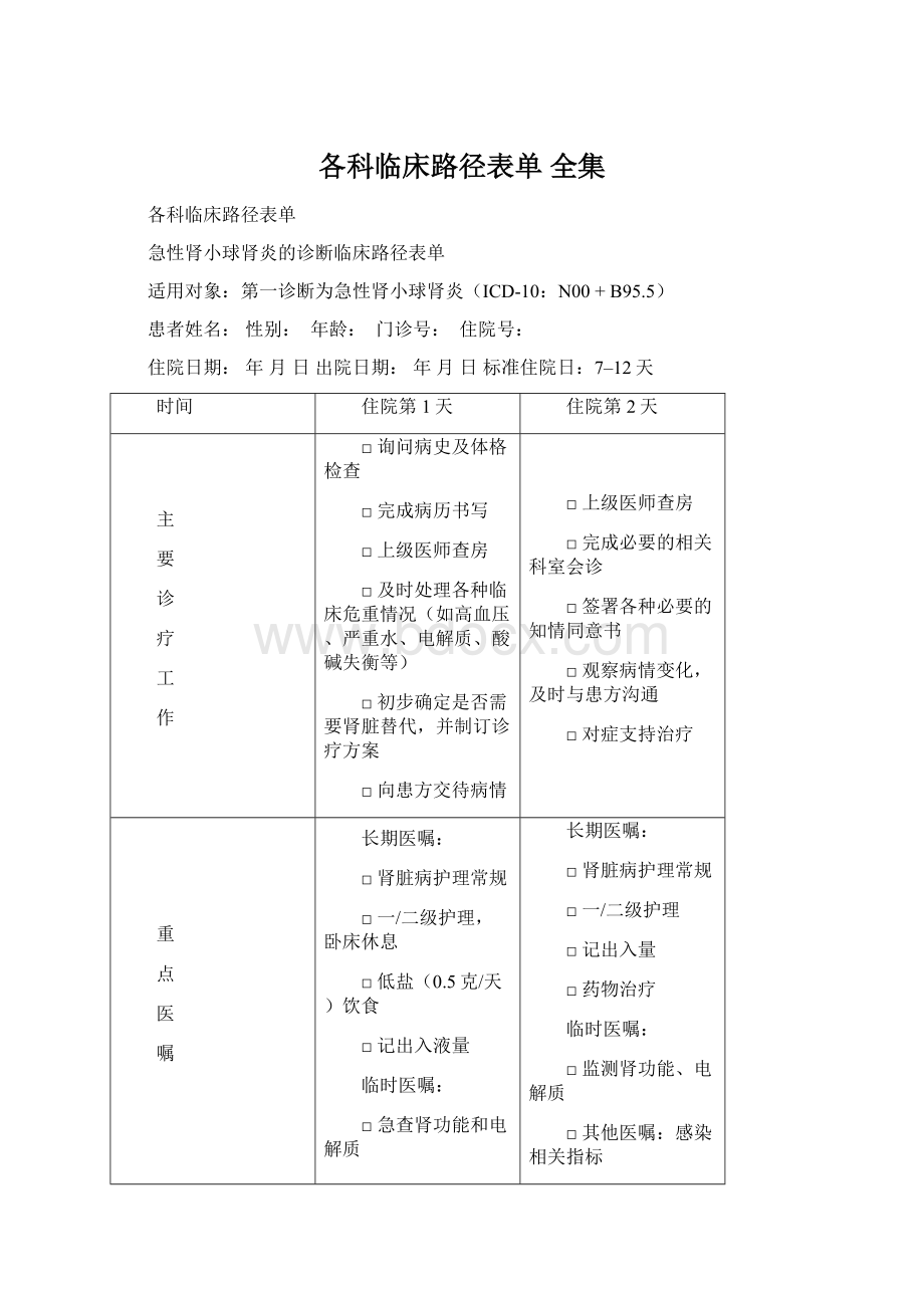 各科临床路径表单 全集.docx