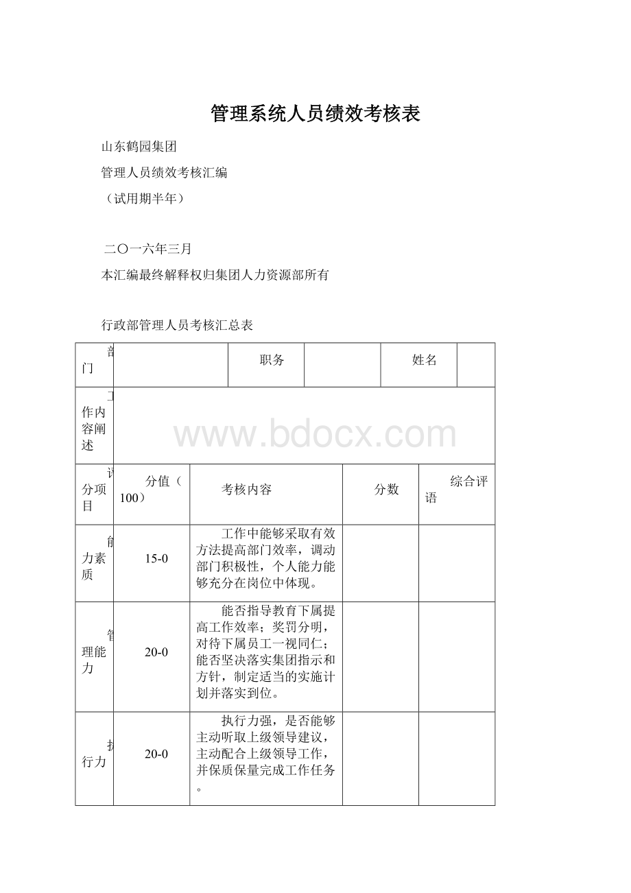 管理系统人员绩效考核表Word文件下载.docx