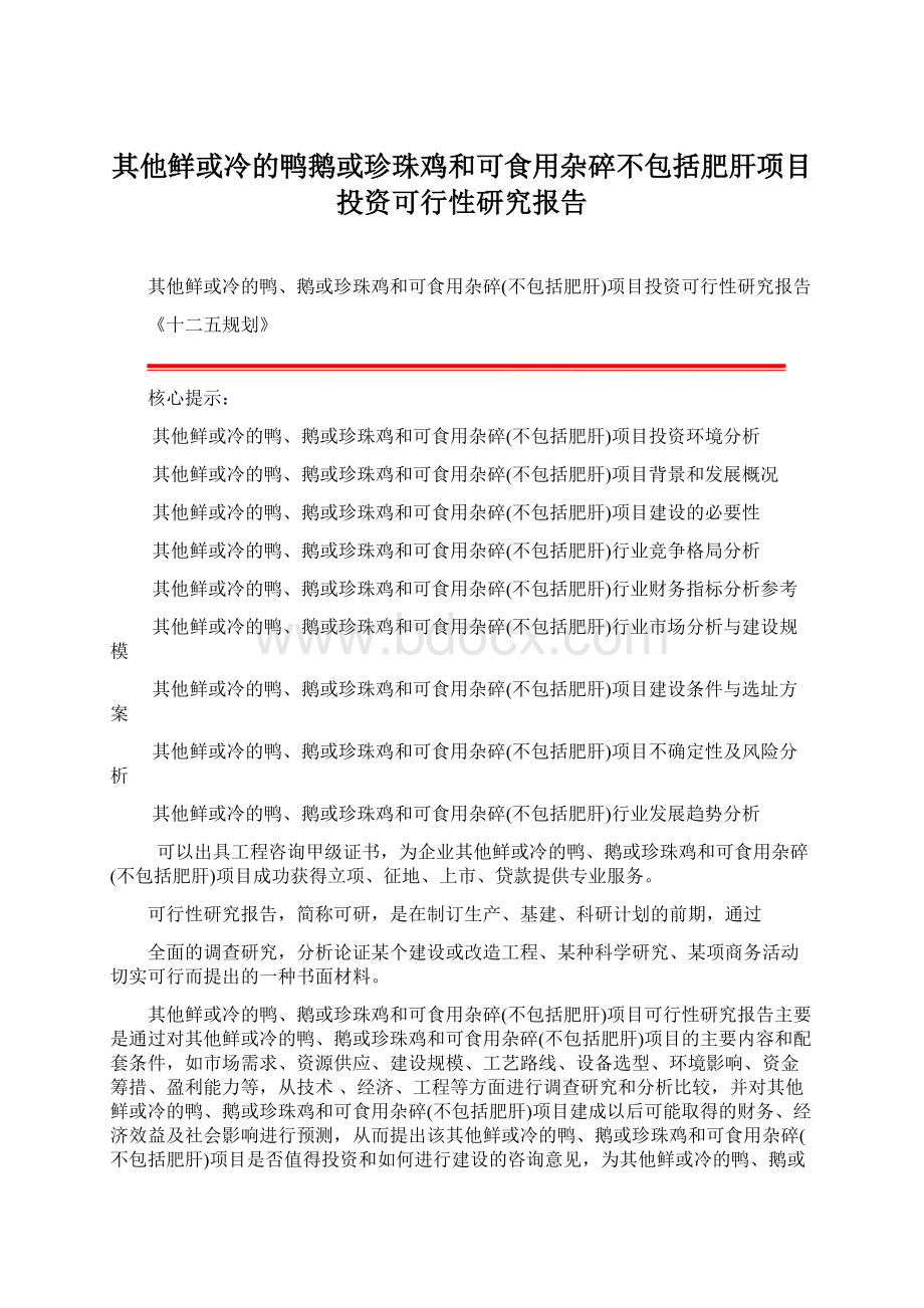 其他鲜或冷的鸭鹅或珍珠鸡和可食用杂碎不包括肥肝项目投资可行性研究报告Word文档格式.docx_第1页