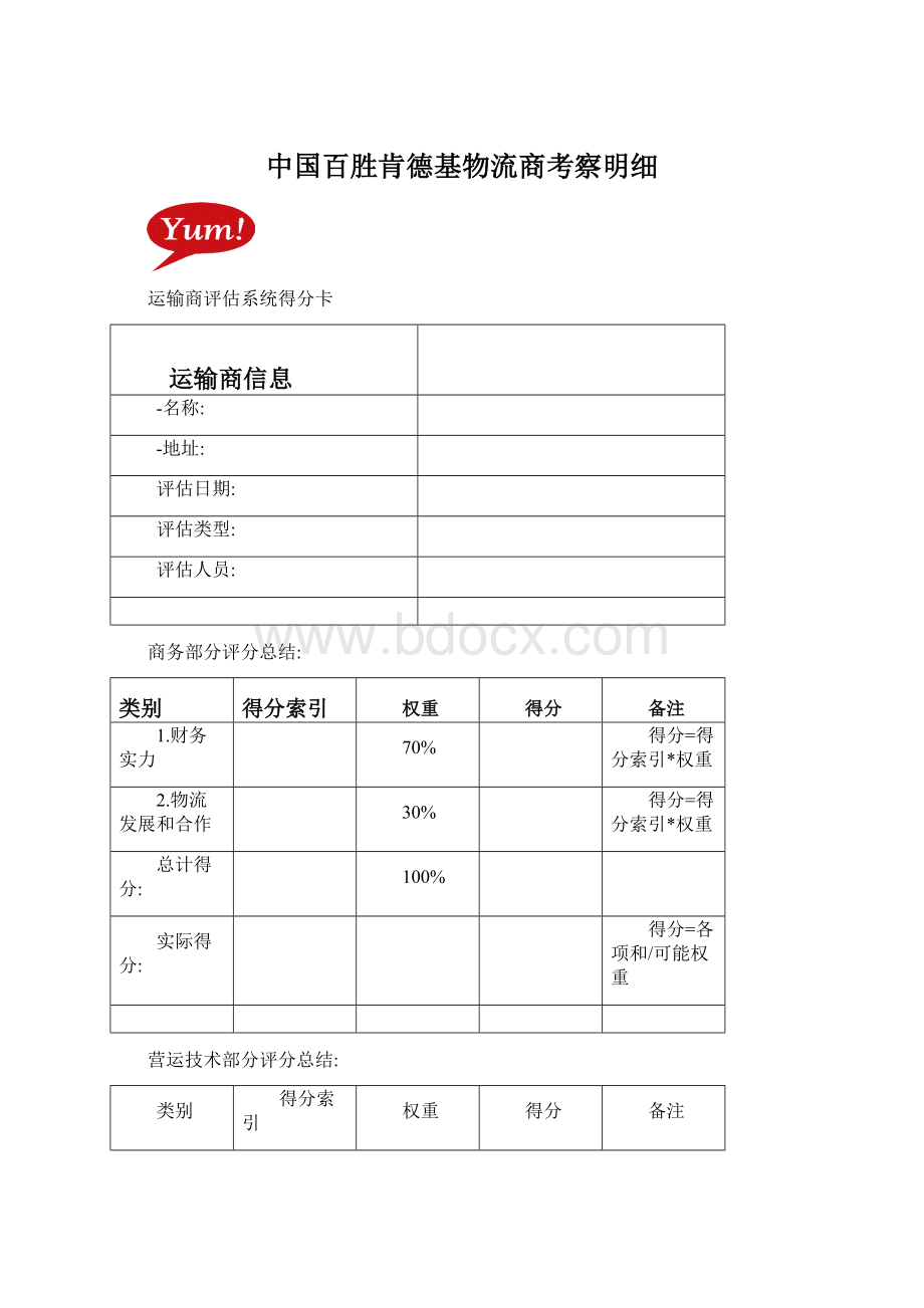 中国百胜肯德基物流商考察明细.docx_第1页