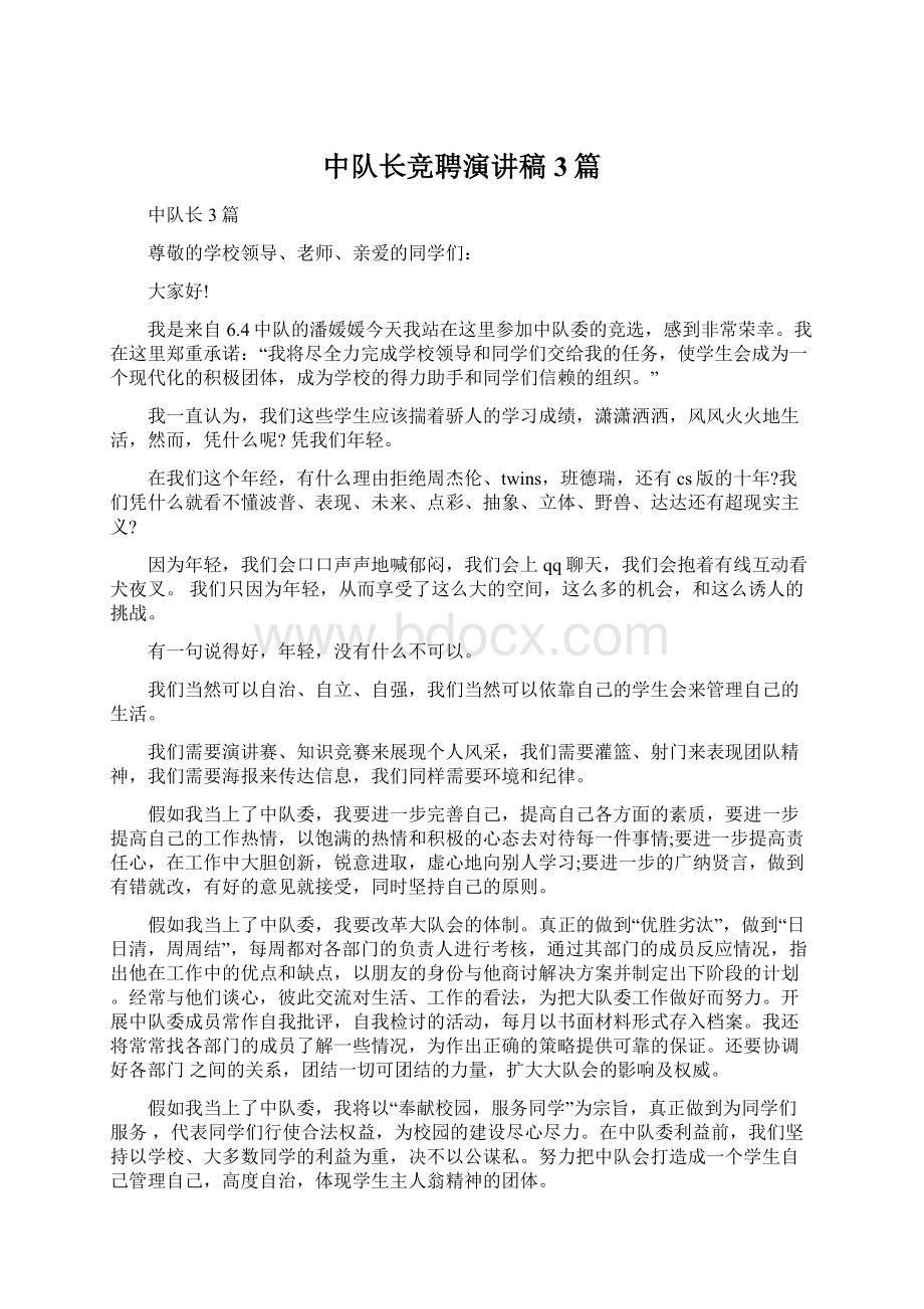 中队长竞聘演讲稿3篇文档格式.docx