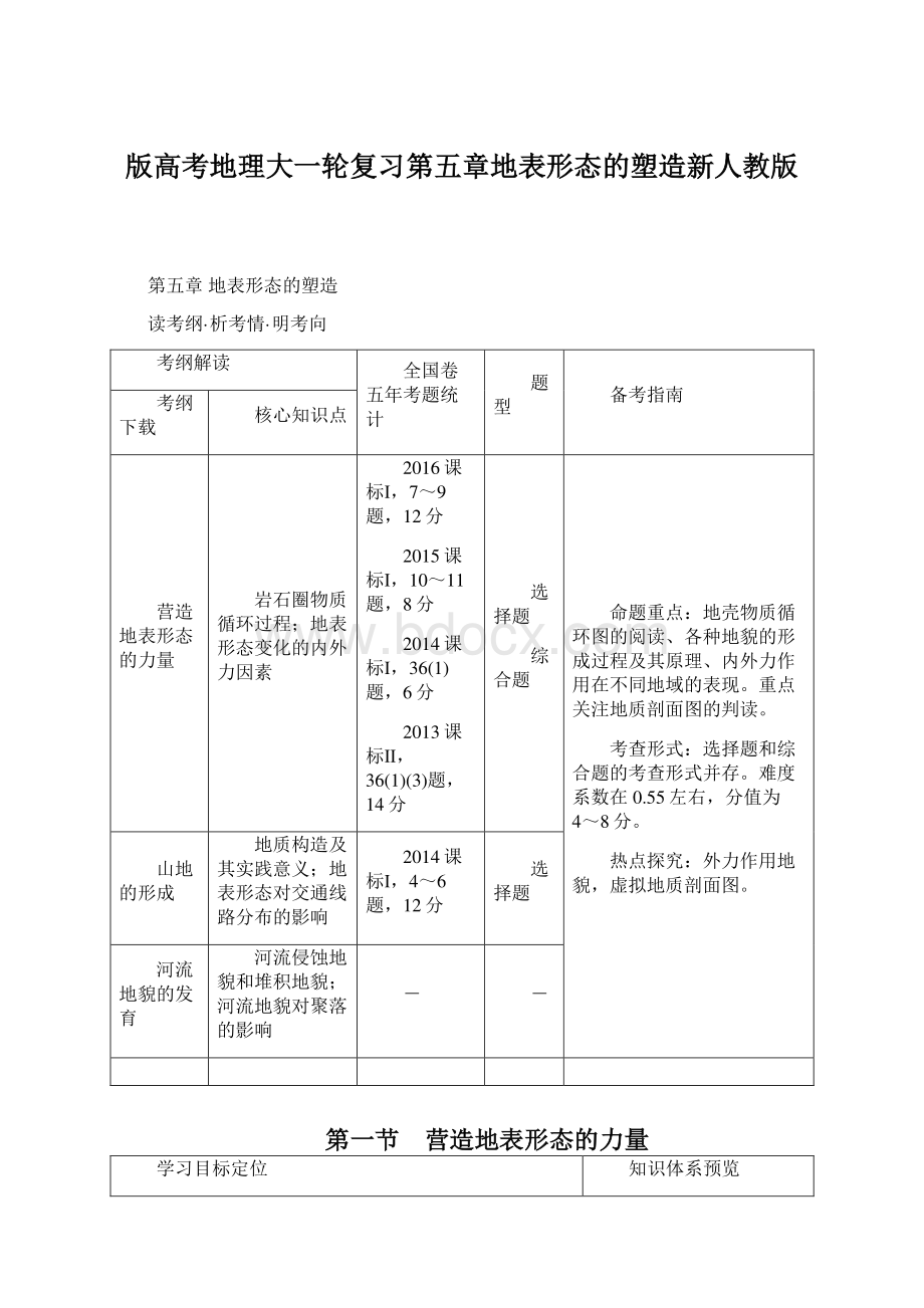 版高考地理大一轮复习第五章地表形态的塑造新人教版Word下载.docx