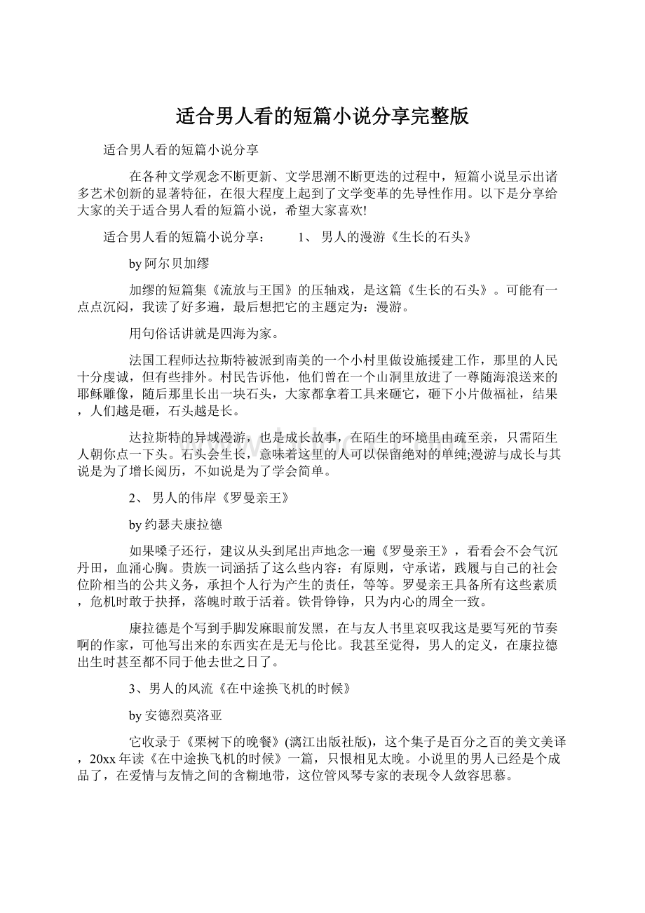 适合男人看的短篇小说分享完整版Word下载.docx