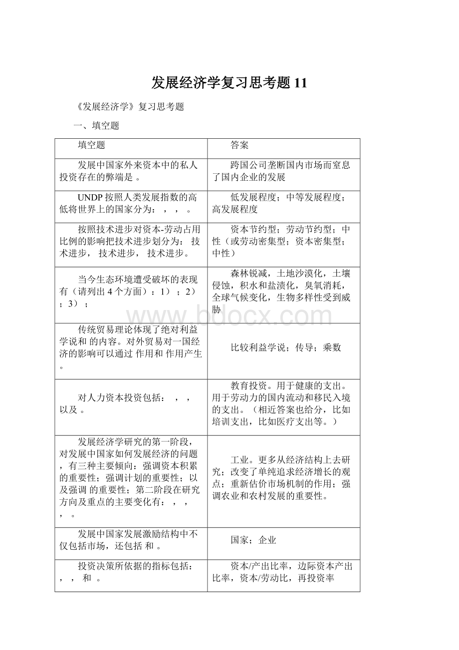 发展经济学复习思考题11.docx_第1页