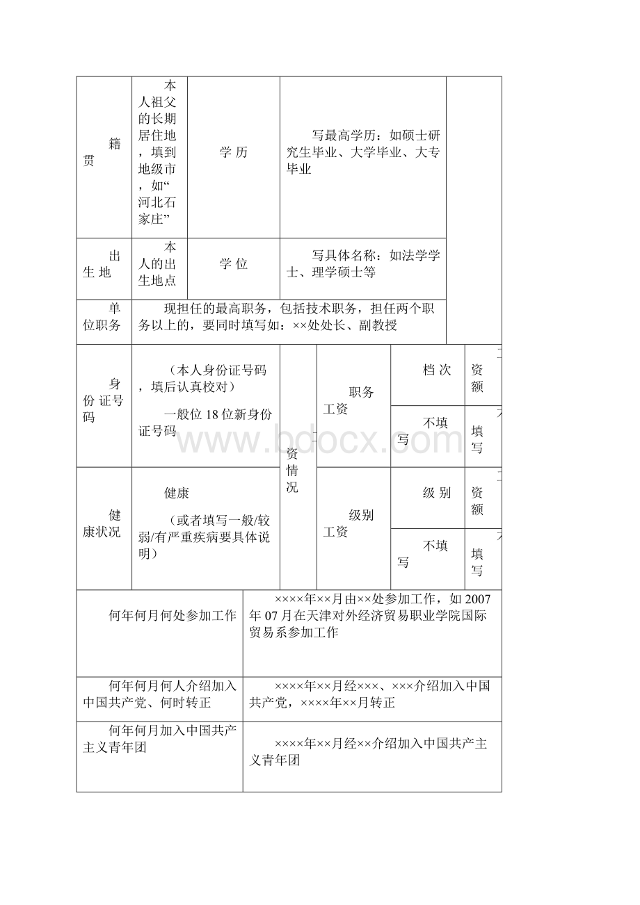 干部履历表填写例范本Word下载.docx_第2页