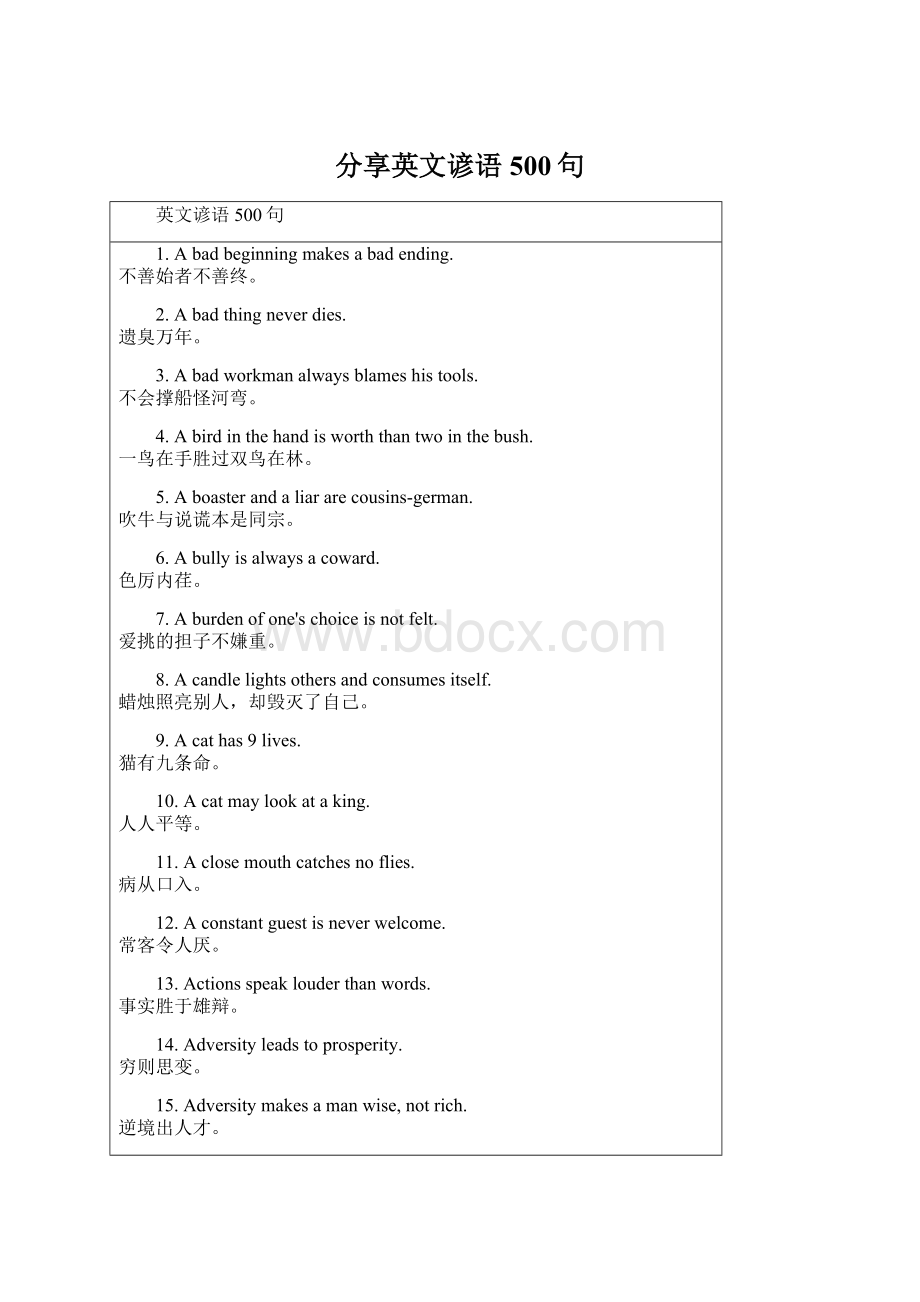 分享英文谚语500句.docx_第1页