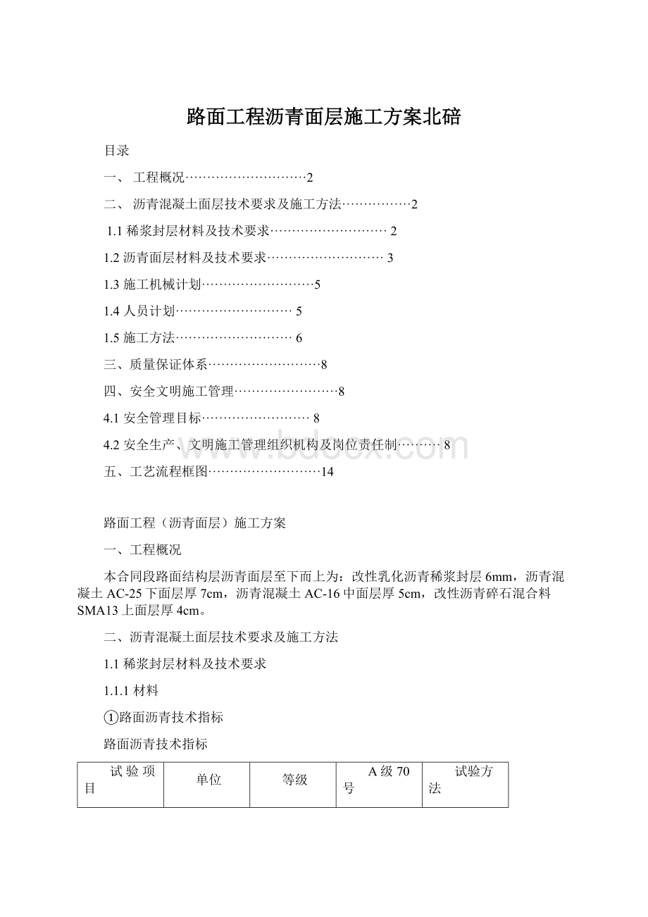 路面工程沥青面层施工方案北碚Word格式.docx_第1页