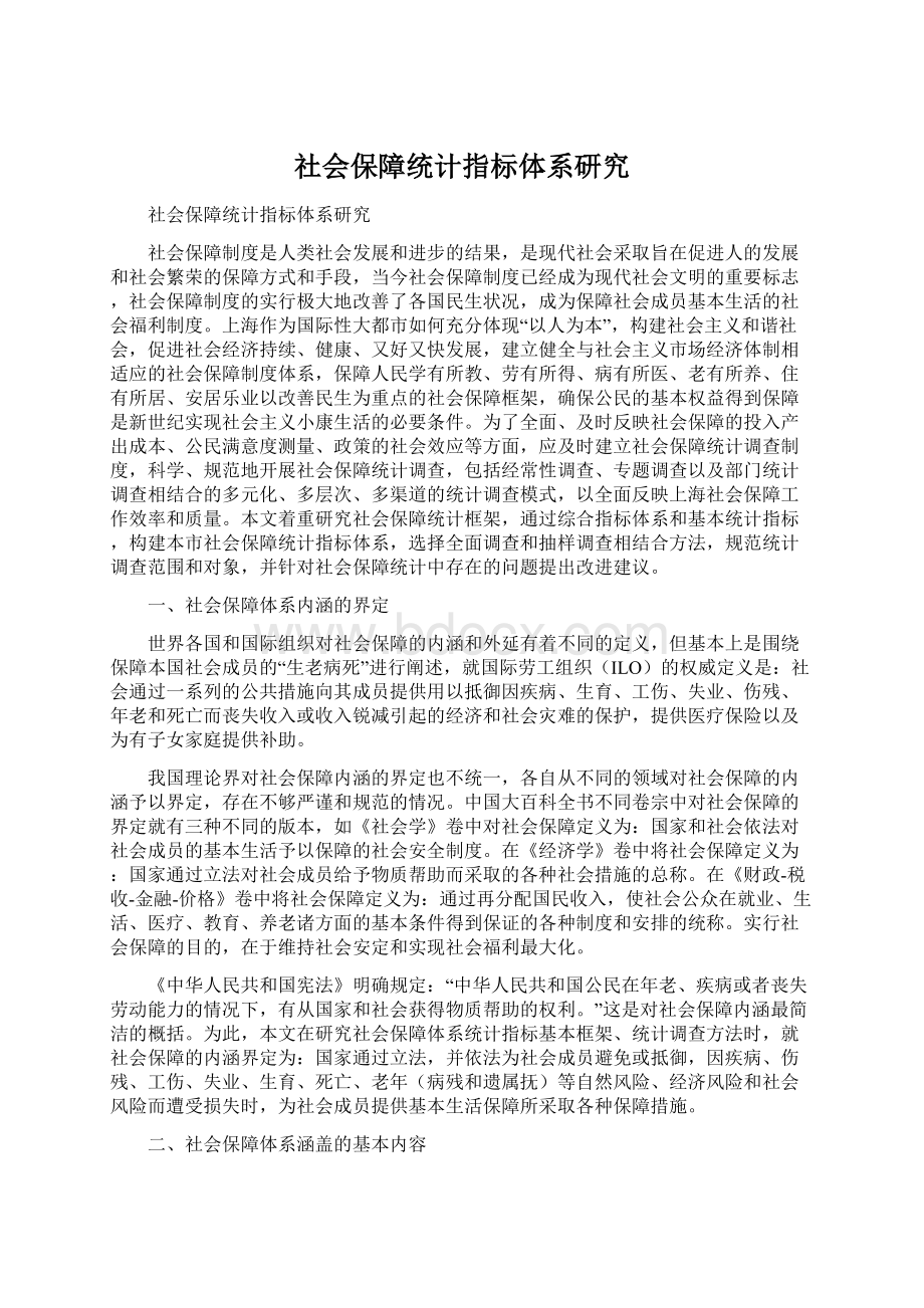 社会保障统计指标体系研究Word文档下载推荐.docx