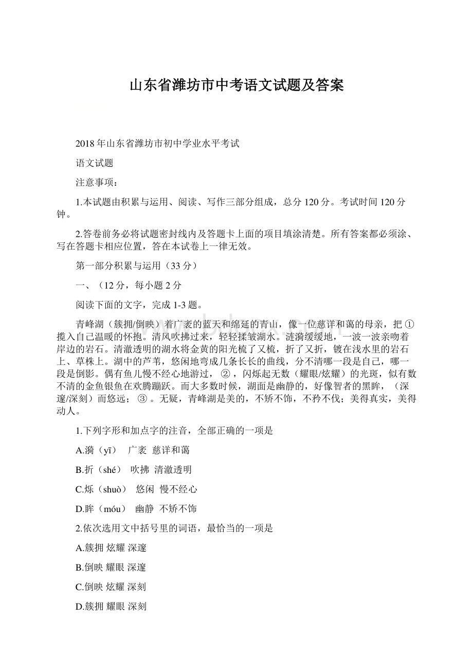 山东省潍坊市中考语文试题及答案.docx_第1页