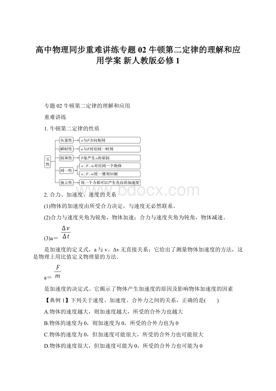 高中物理同步重难讲练专题02 牛顿第二定律的理解和应用学案 新人教版必修1.docx_第1页