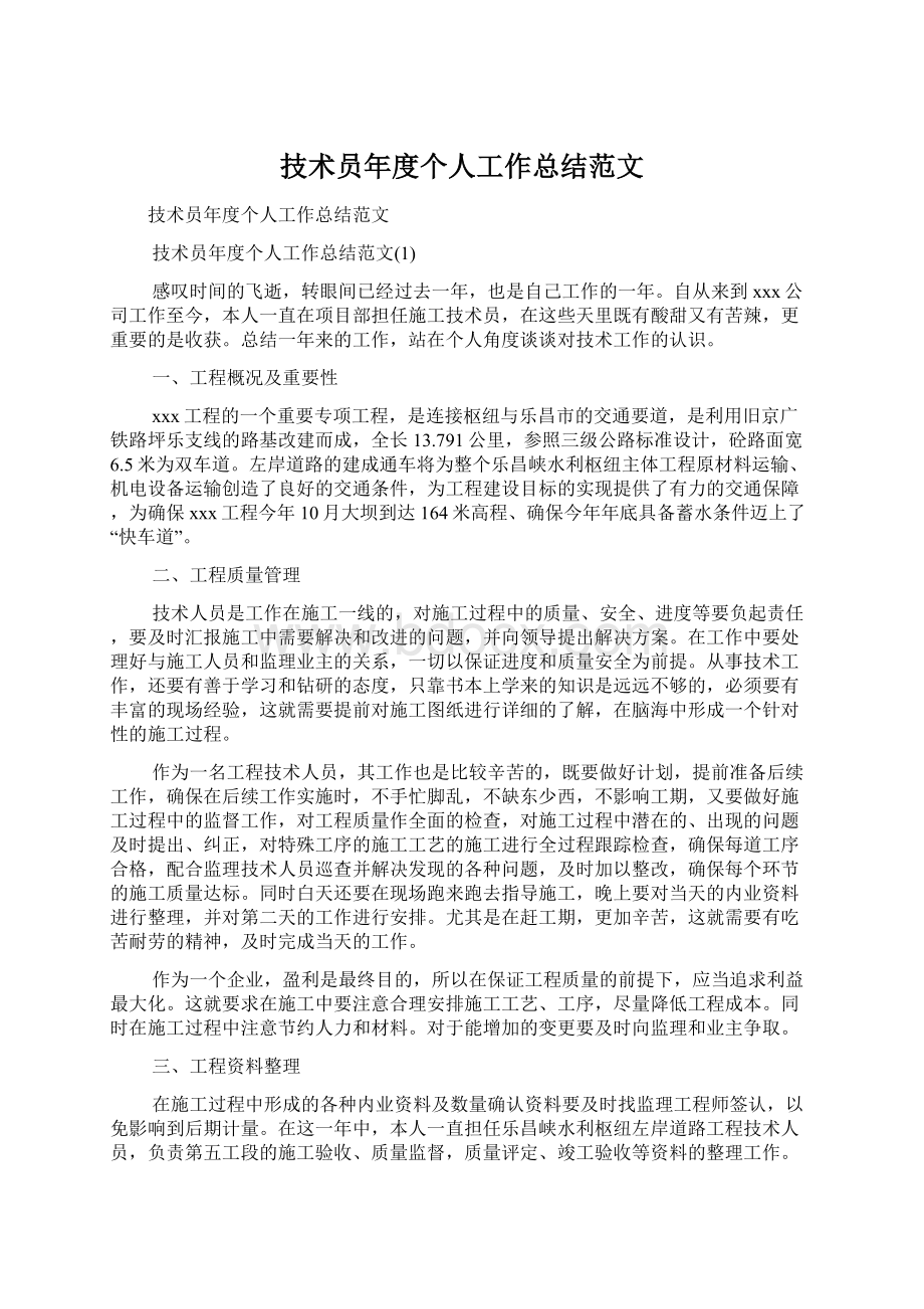 技术员年度个人工作总结范文.docx