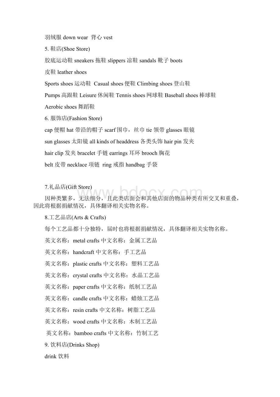 首届英语购物节摊位分类和相关货品中英文对照.docx_第3页