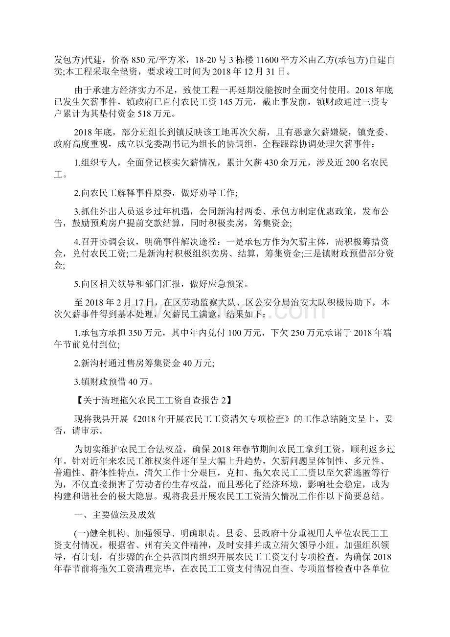 关于某清理拖欠农民工工资自查报告材料.docx_第2页