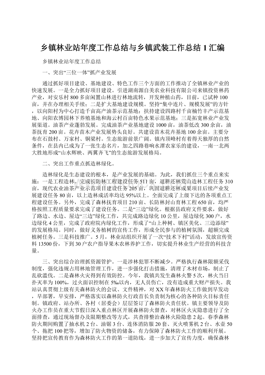 乡镇林业站年度工作总结与乡镇武装工作总结1汇编.docx_第1页