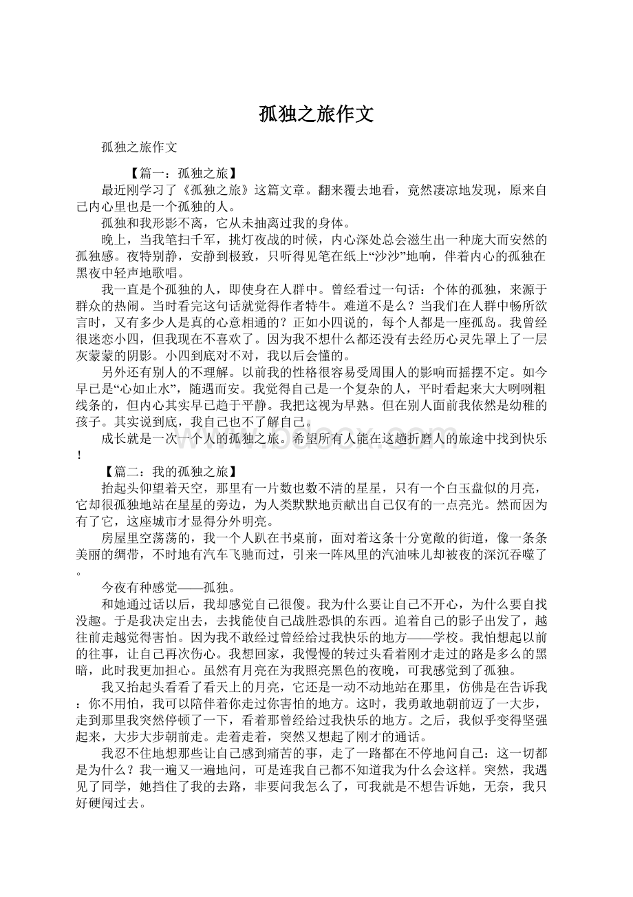 孤独之旅作文Word格式文档下载.docx_第1页