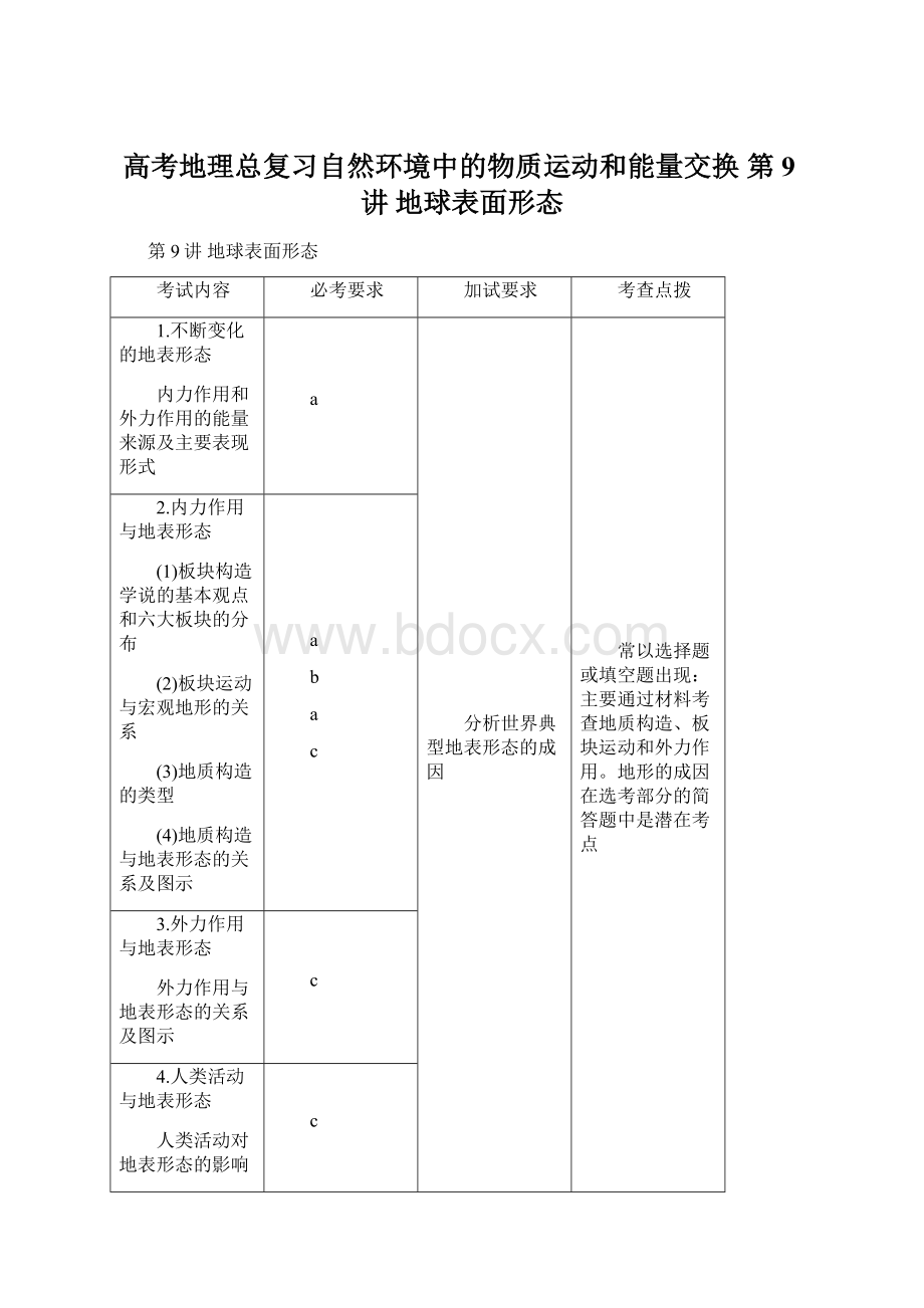 高考地理总复习自然环境中的物质运动和能量交换 第9讲 地球表面形态Word格式文档下载.docx