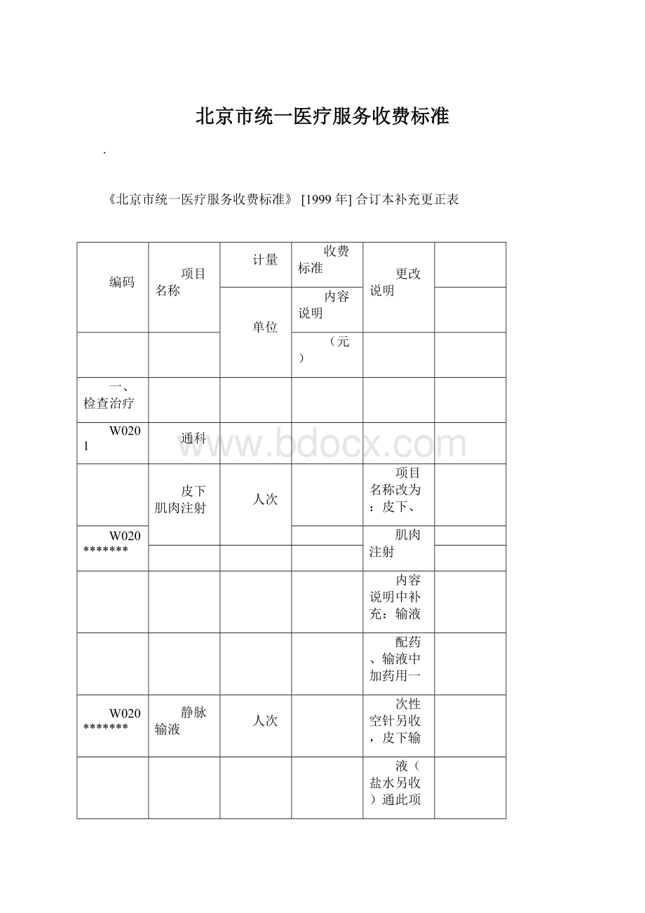 北京市统一医疗服务收费标准Word格式.docx