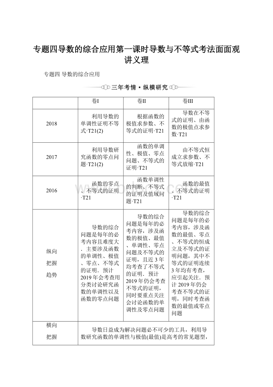 专题四导数的综合应用第一课时导数与不等式考法面面观讲义理Word文档下载推荐.docx_第1页