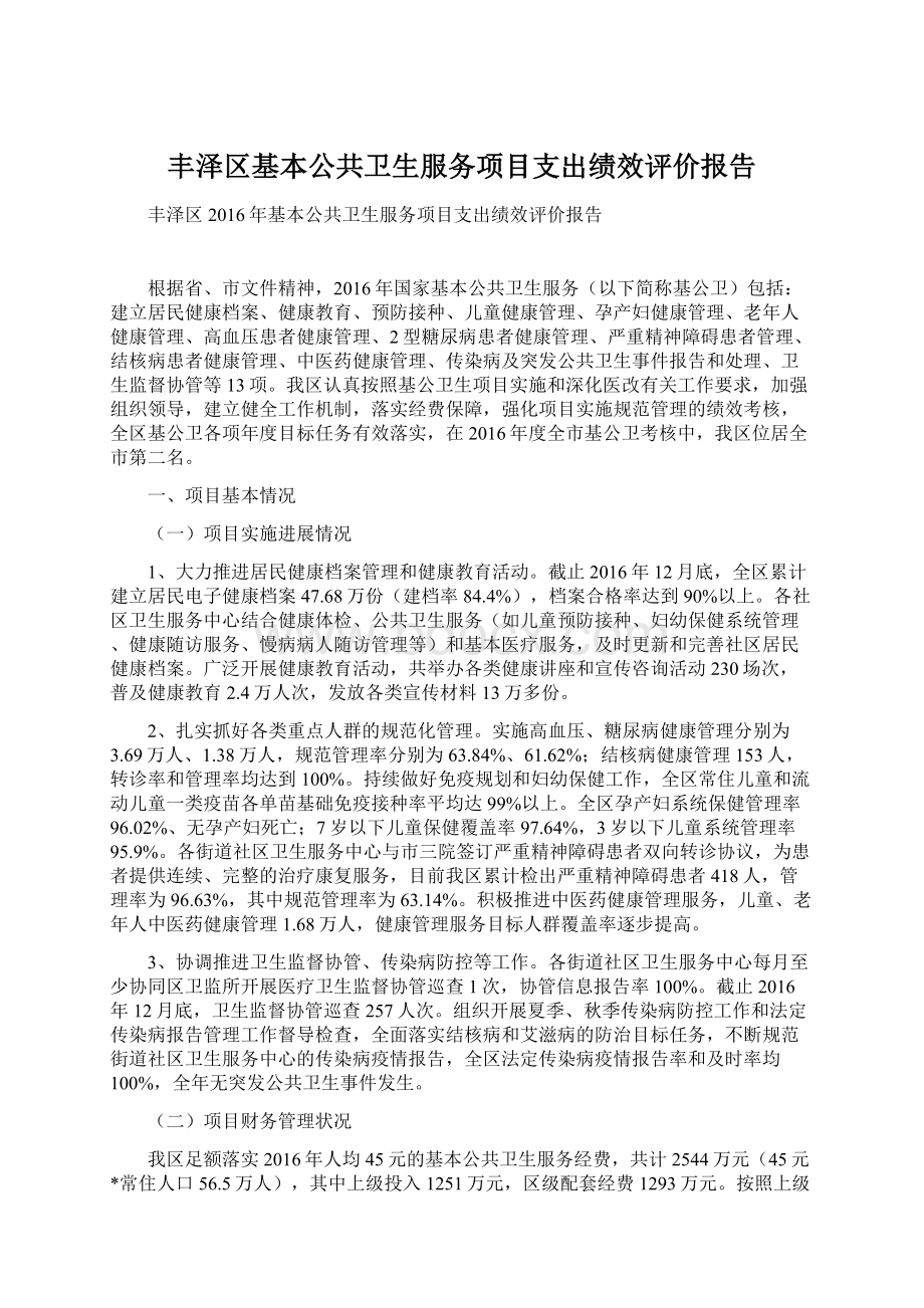 丰泽区基本公共卫生服务项目支出绩效评价报告.docx_第1页