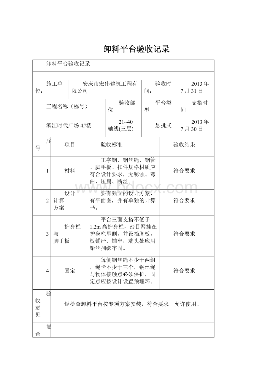 卸料平台验收记录.docx_第1页