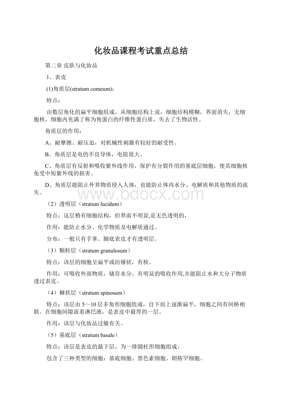 化妆品课程考试重点总结Word格式文档下载.docx