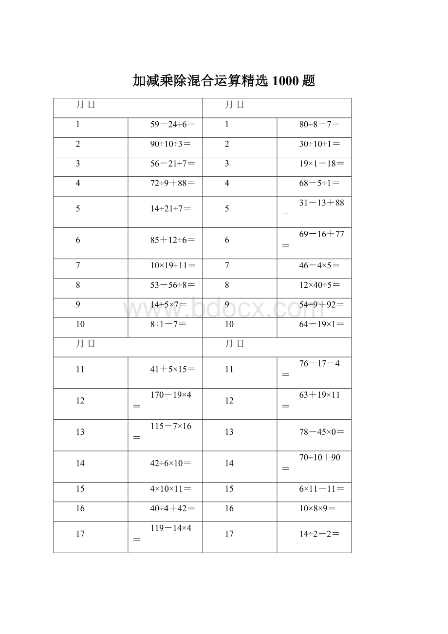 加减乘除混合运算精选1000题.docx