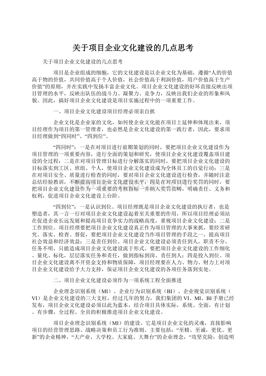 关于项目企业文化建设的几点思考Word文件下载.docx