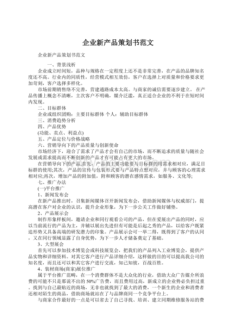 企业新产品策划书范文Word下载.docx