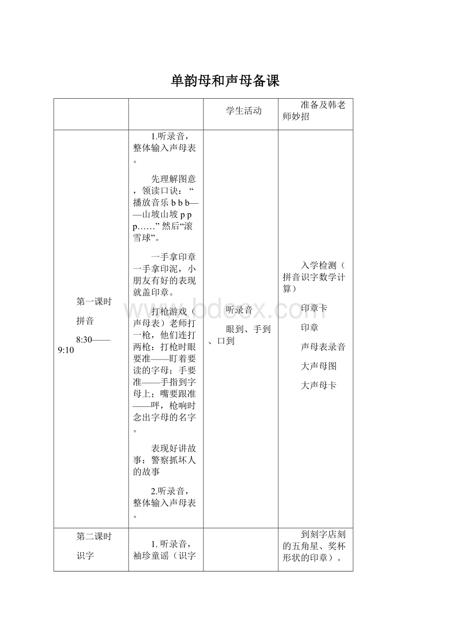 单韵母和声母备课Word文档格式.docx