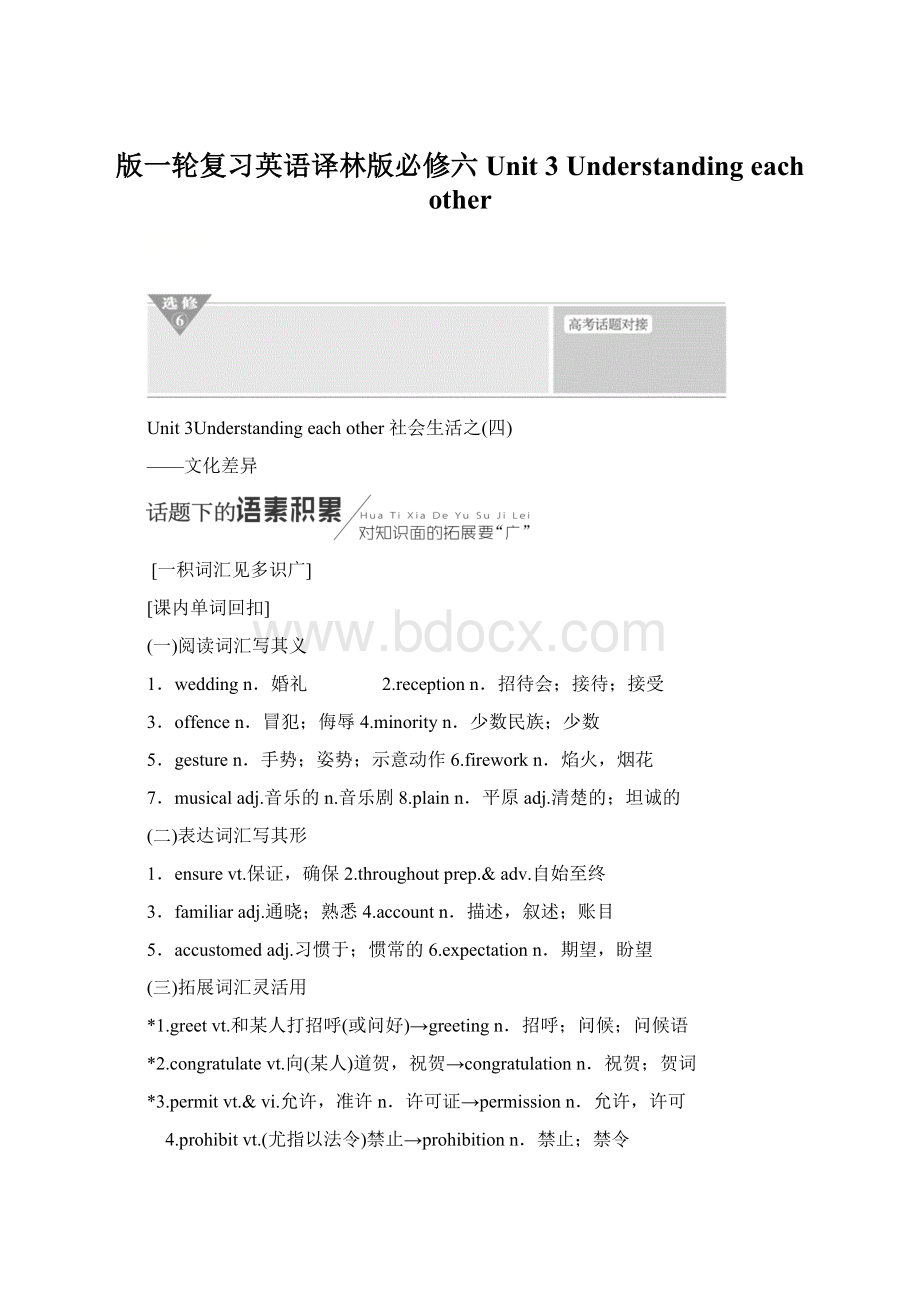 版一轮复习英语译林版必修六Unit3Understanding each otherWord文档下载推荐.docx_第1页