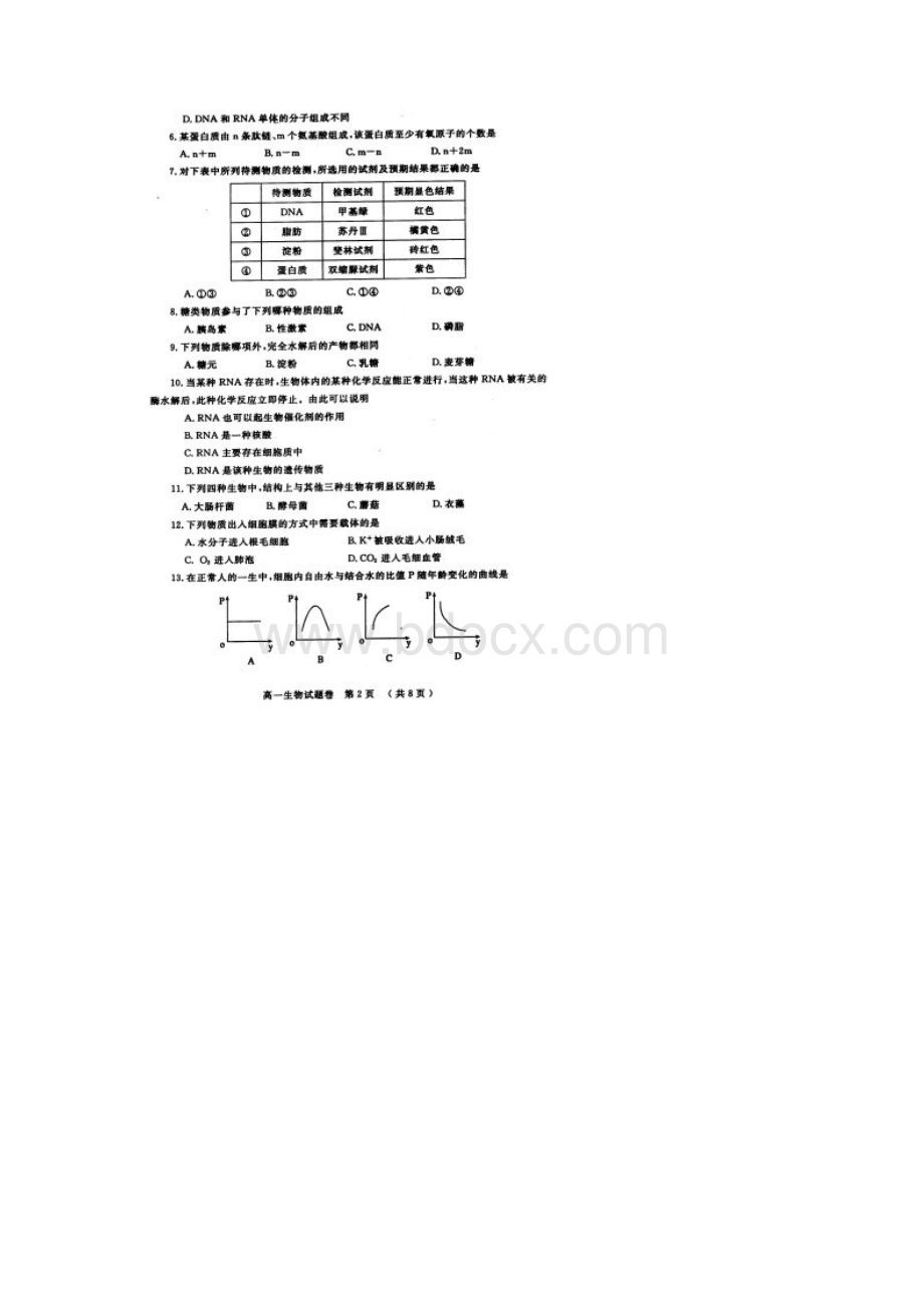 学年上期期末考试 高中一年级 生物.docx_第2页