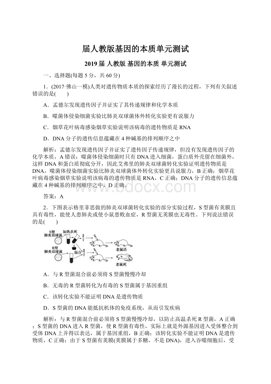 届人教版基因的本质单元测试Word文档格式.docx