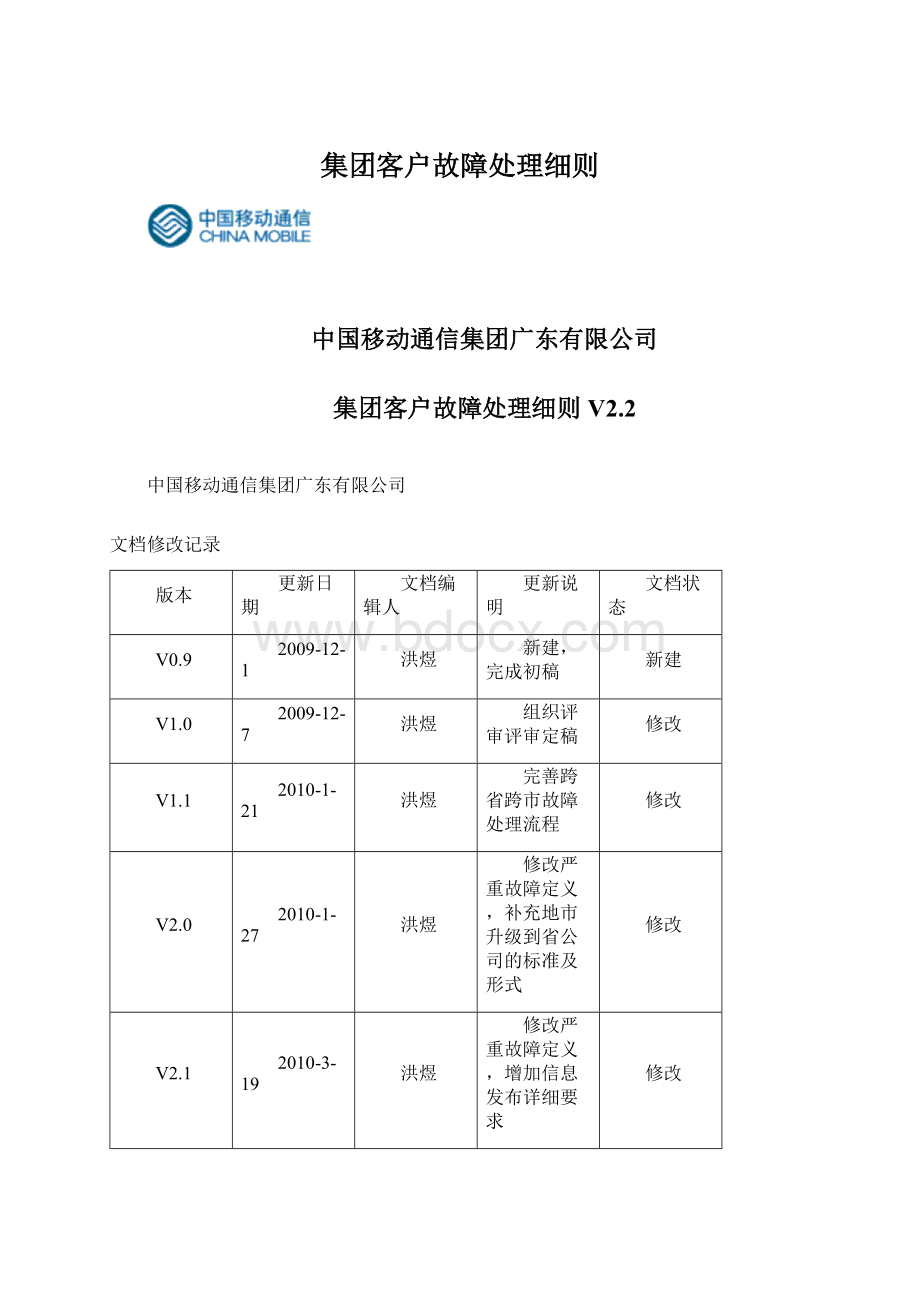 集团客户故障处理细则文档格式.docx