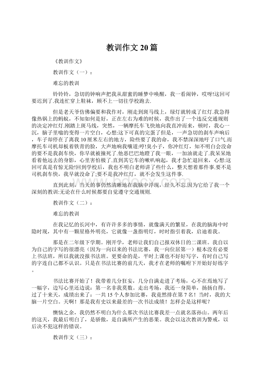 教训作文20篇Word文档下载推荐.docx_第1页