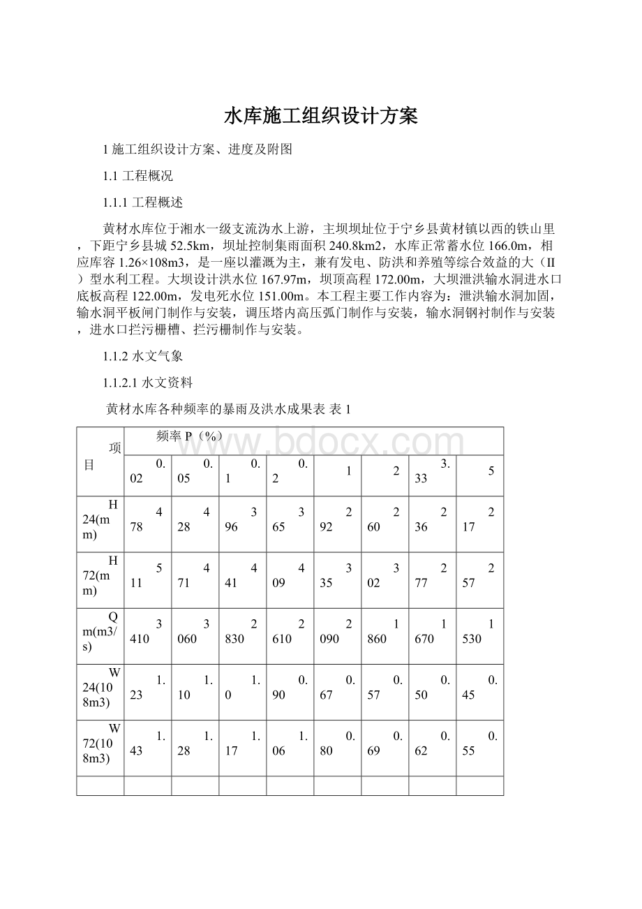 水库施工组织设计方案文档格式.docx