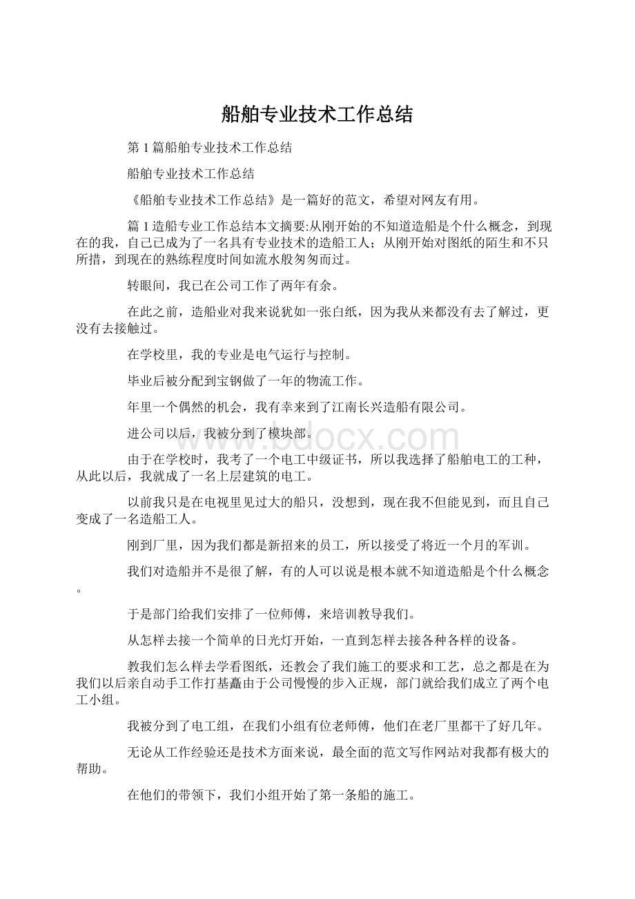 船舶专业技术工作总结.docx