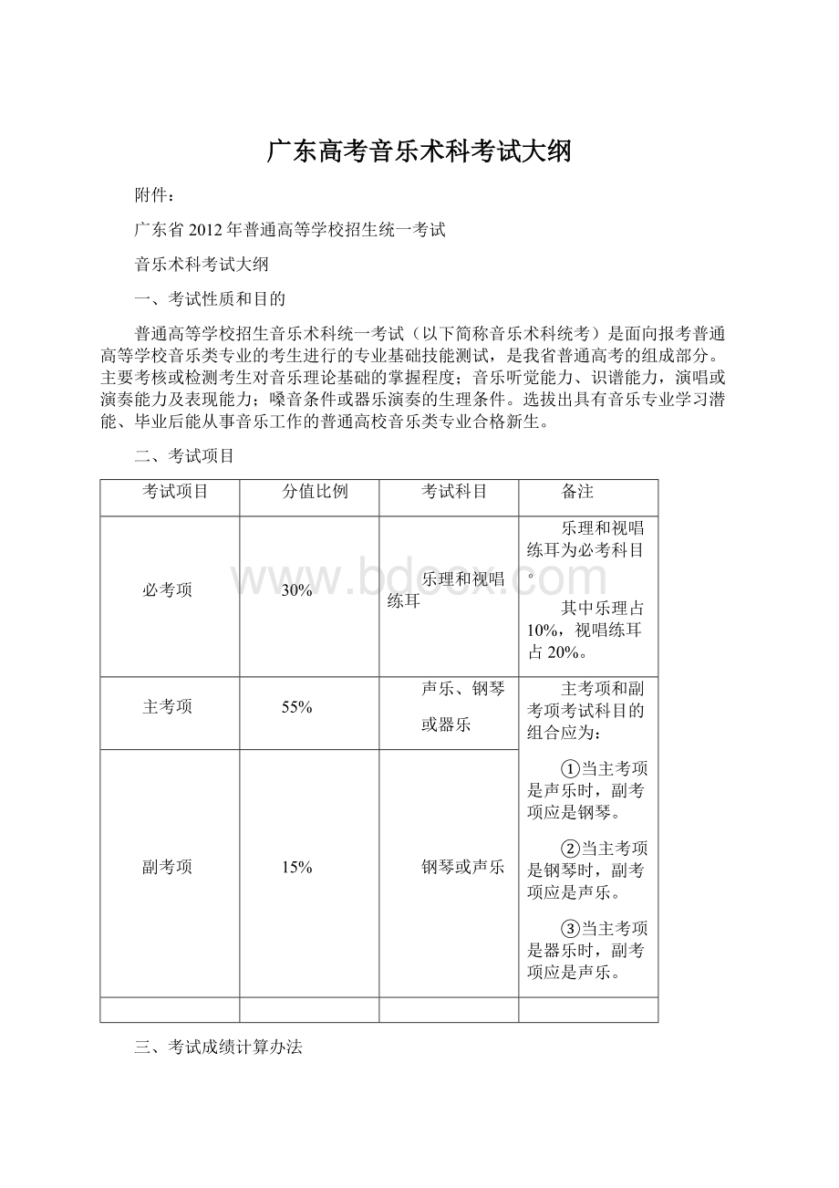 广东高考音乐术科考试大纲Word文档下载推荐.docx_第1页