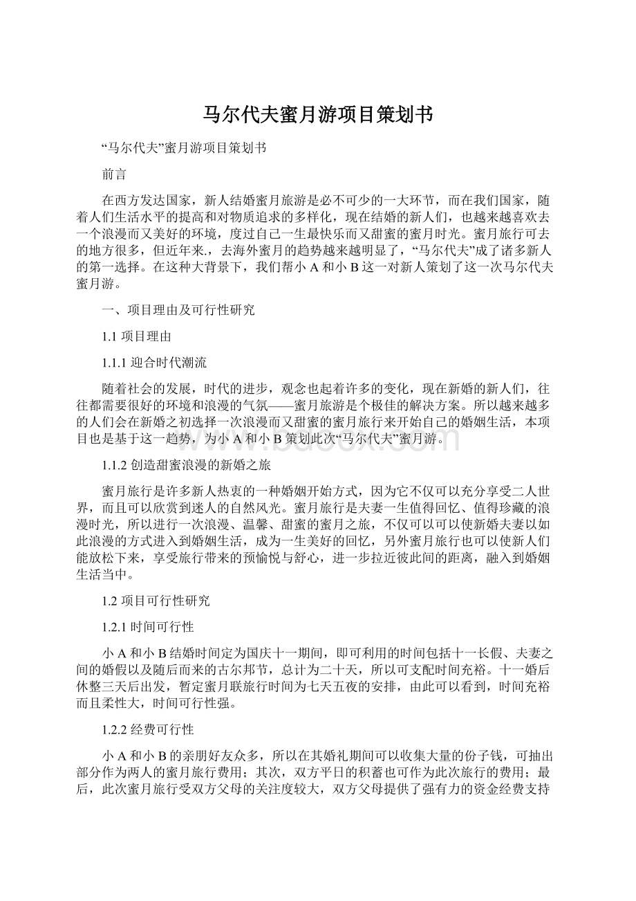 马尔代夫蜜月游项目策划书Word文档下载推荐.docx_第1页