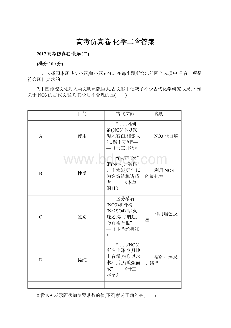 高考仿真卷 化学二含答案.docx_第1页