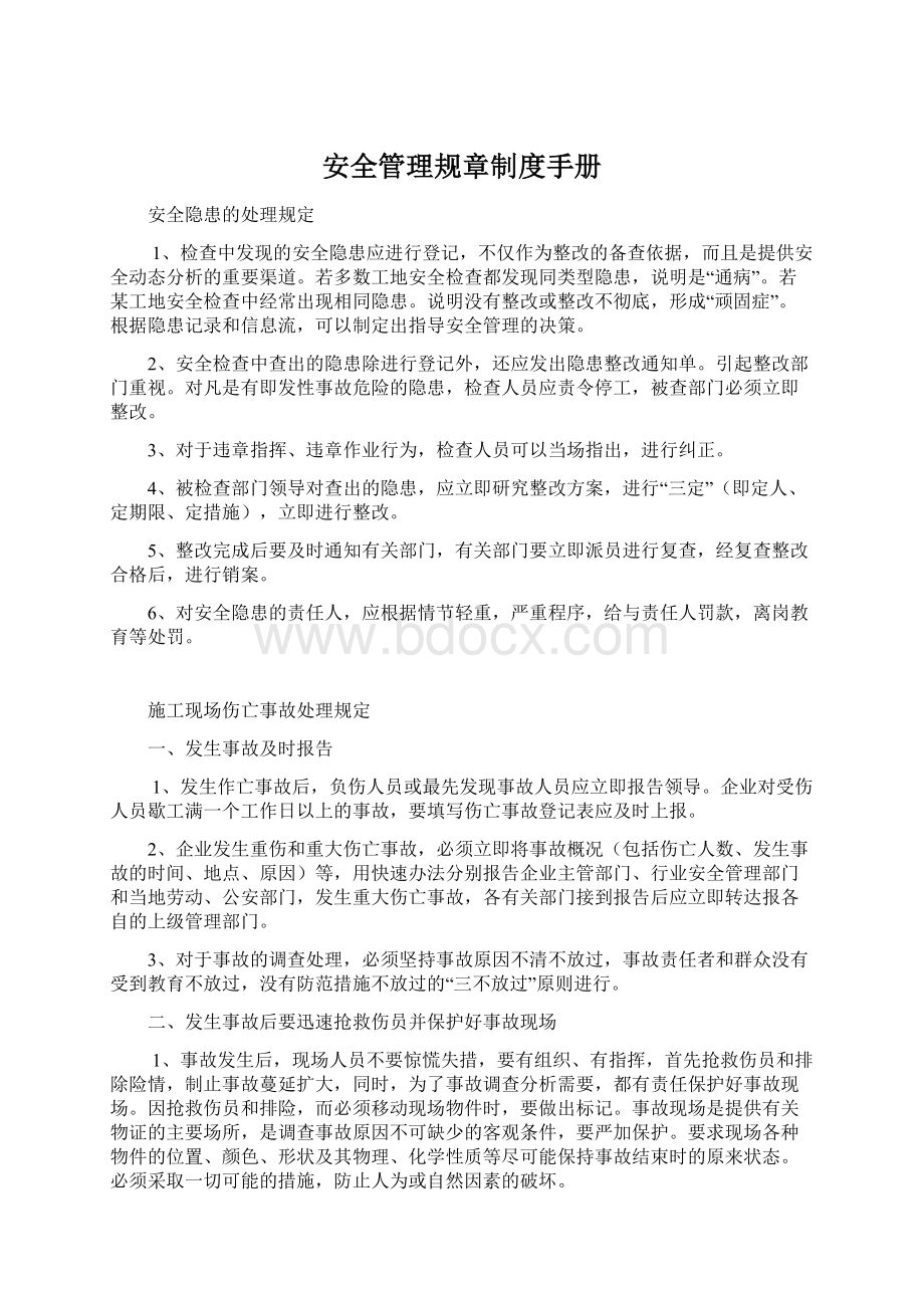 安全管理规章制度手册文档格式.docx