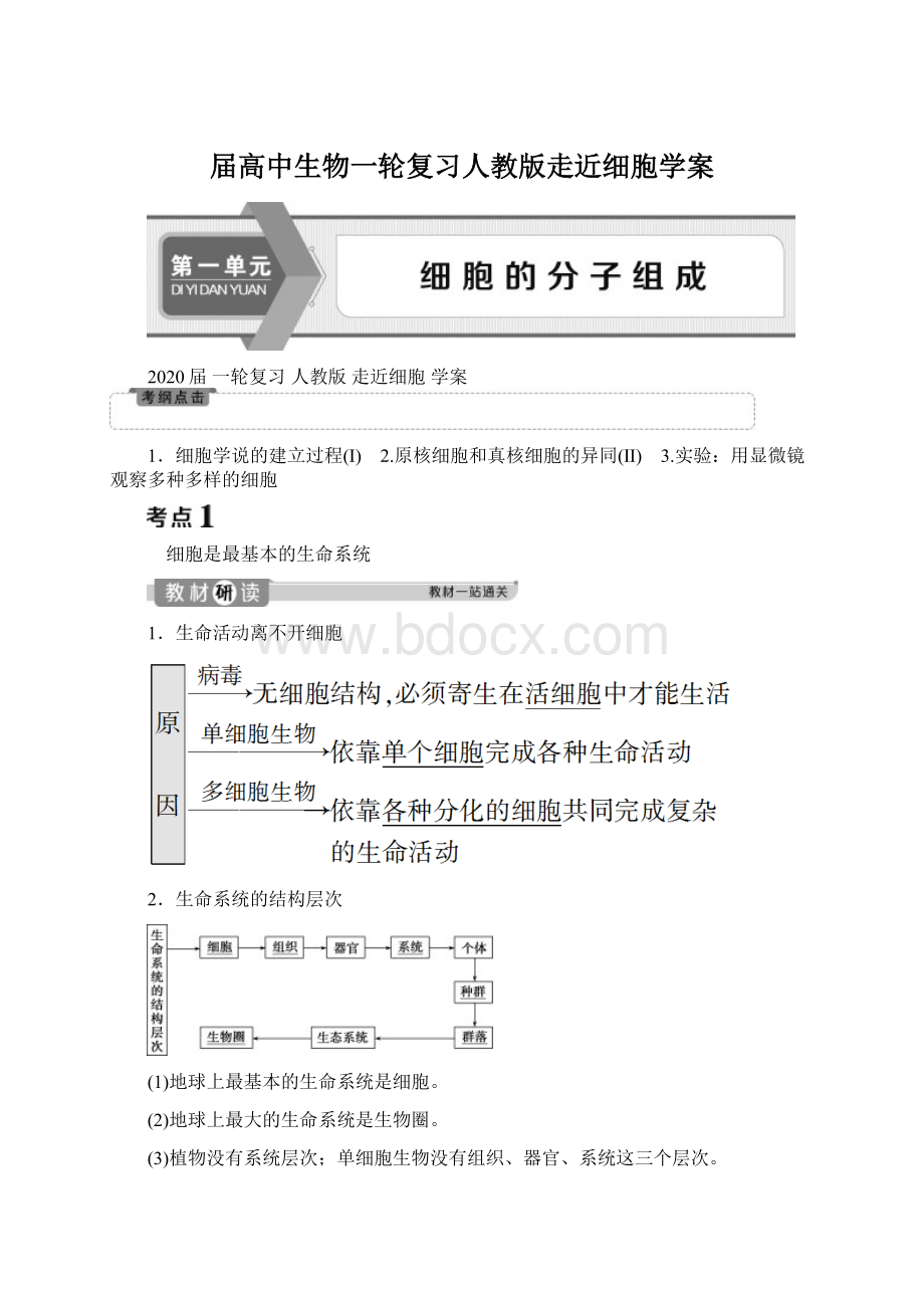 届高中生物一轮复习人教版走近细胞学案.docx