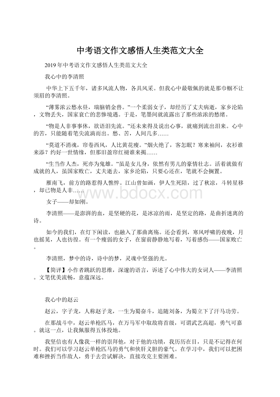 中考语文作文感悟人生类范文大全.docx