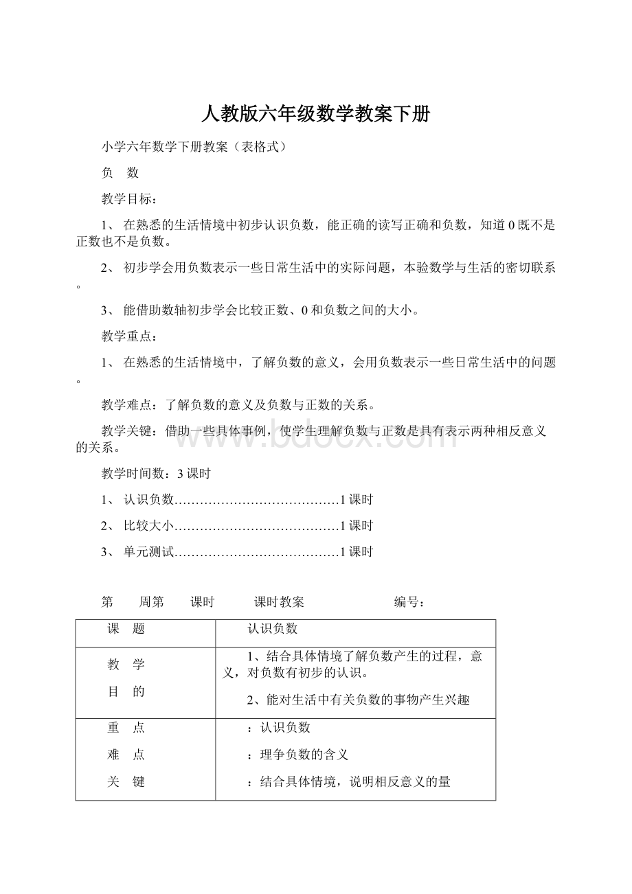 人教版六年级数学教案下册.docx