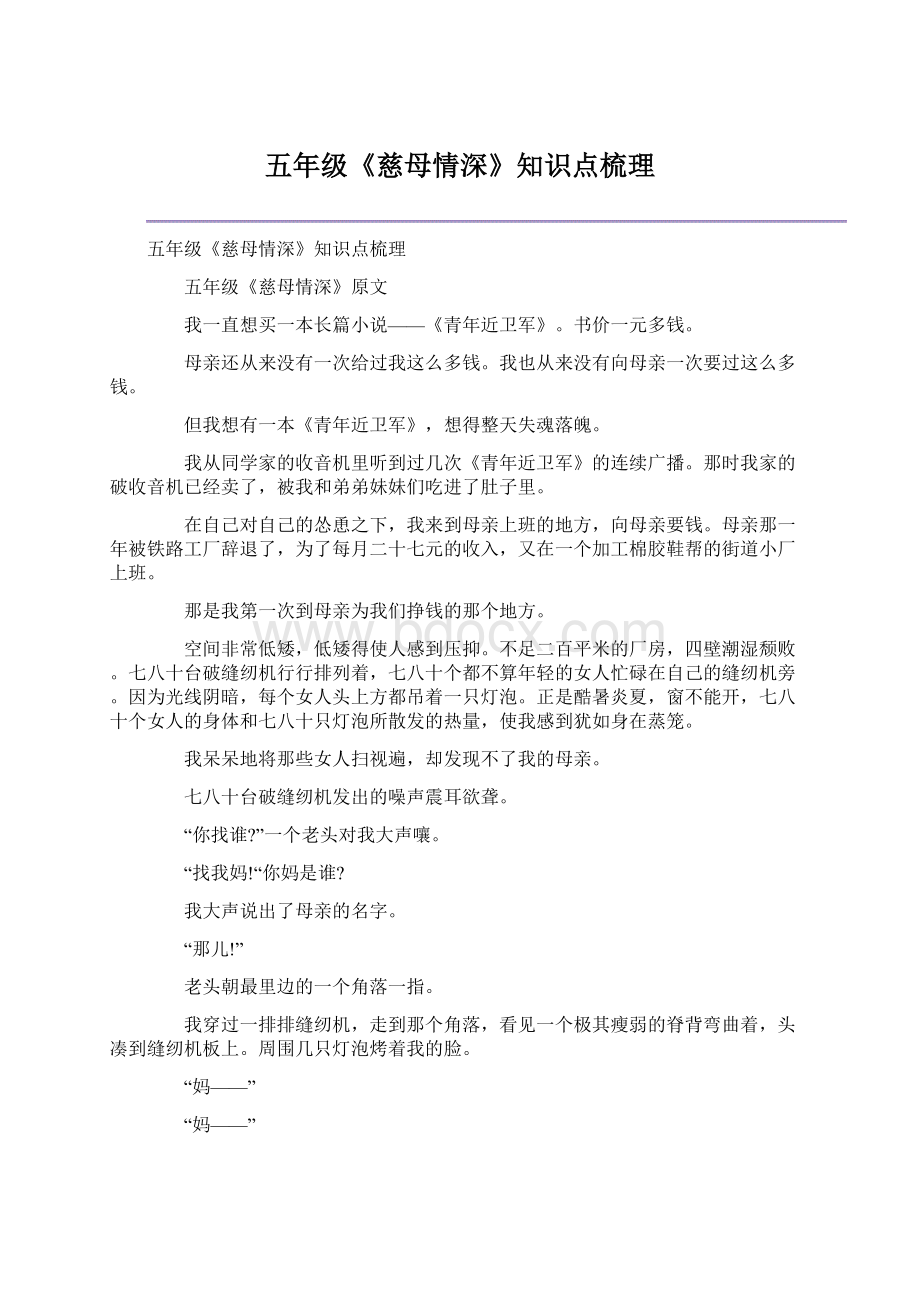 五年级《慈母情深》知识点梳理Word文档格式.docx