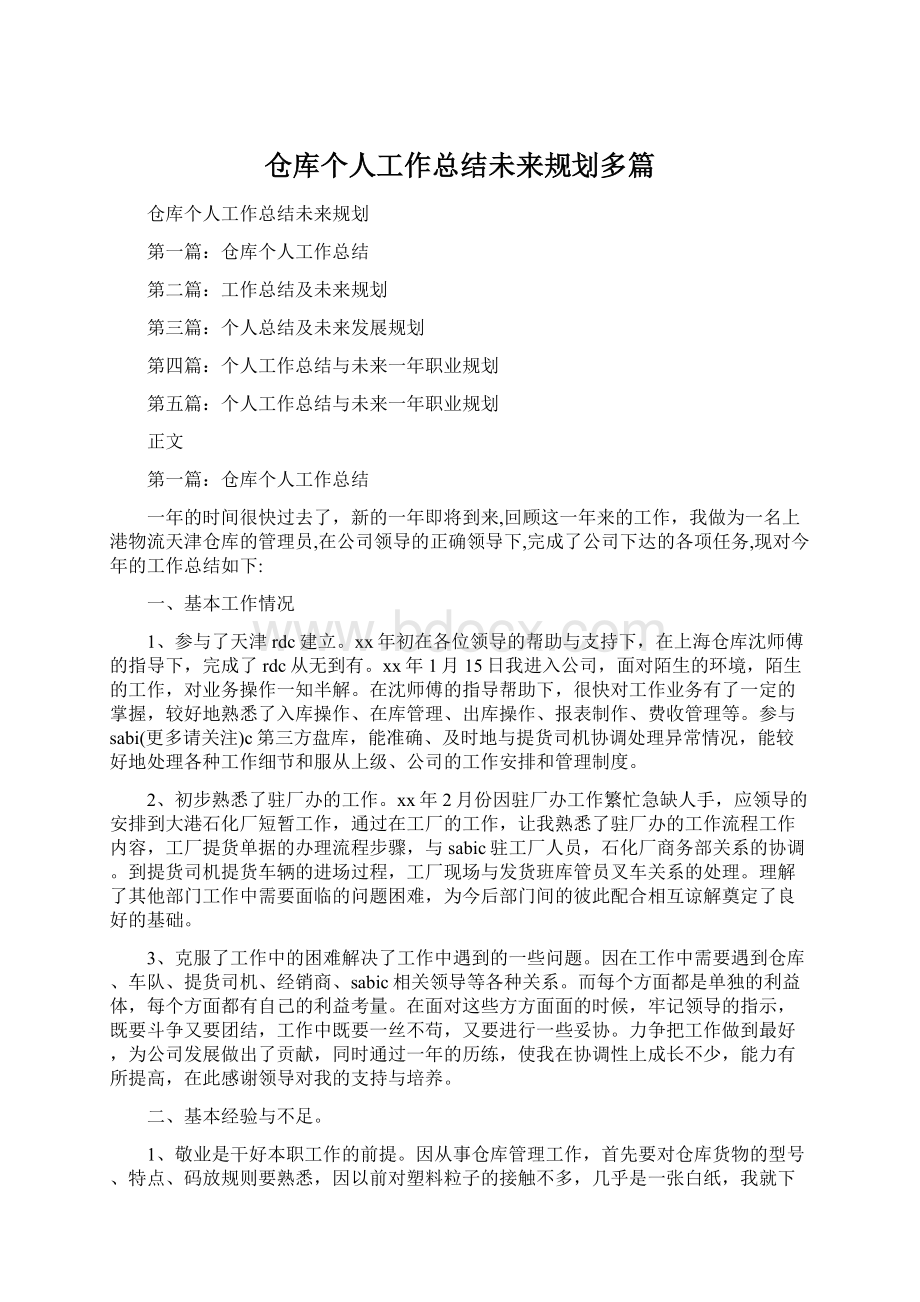 仓库个人工作总结未来规划多篇Word下载.docx