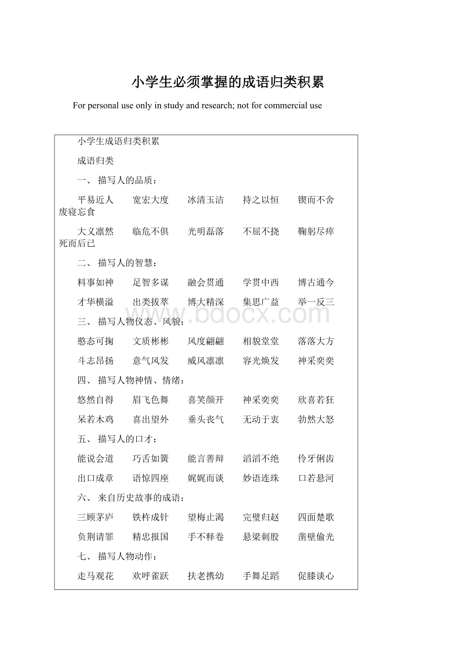 小学生必须掌握的成语归类积累Word文档下载推荐.docx_第1页